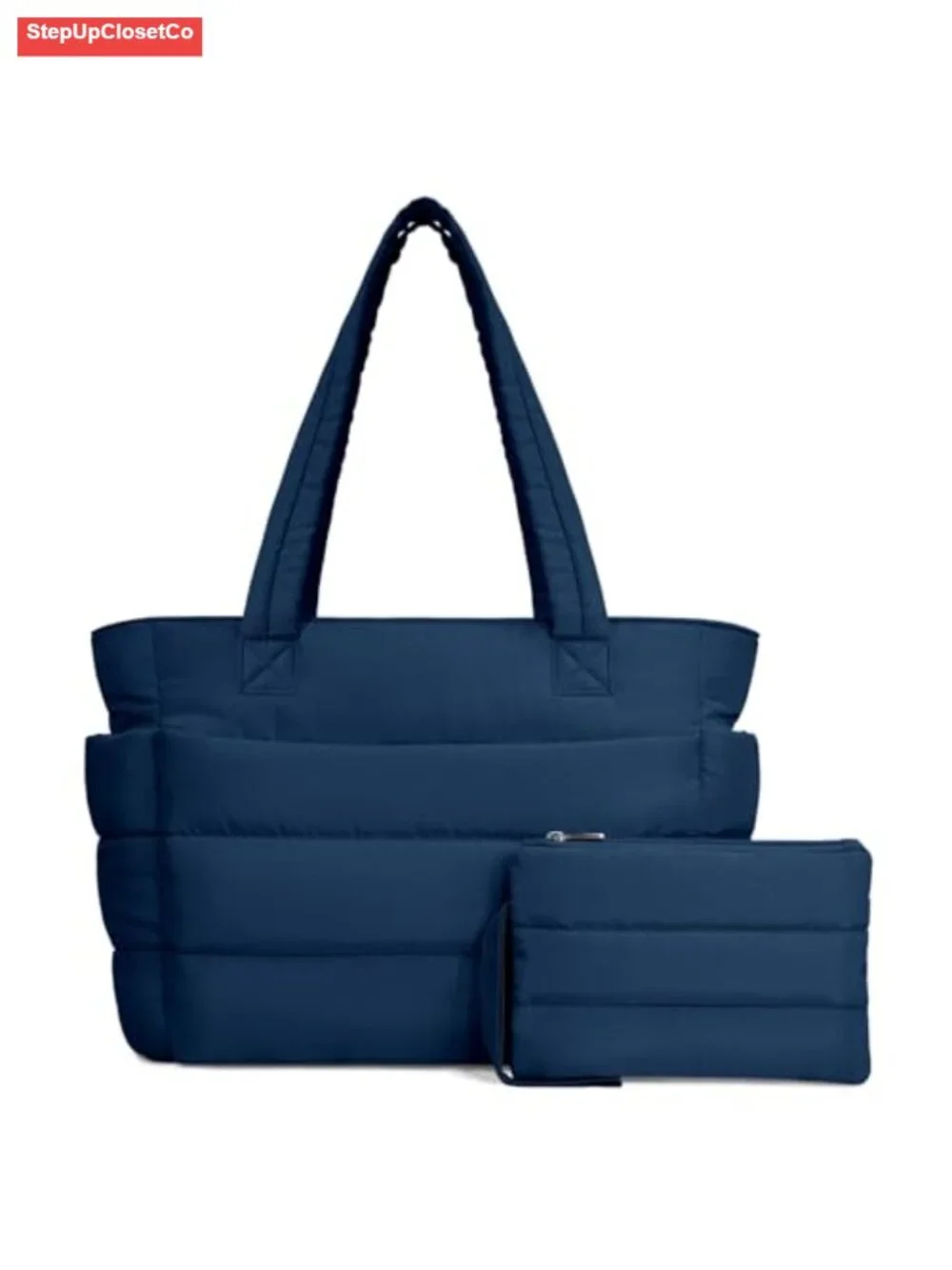 Lightweight Puffy Quilted Tote Bag with 9 Pockets, Laptop Sleeve, Travel Work